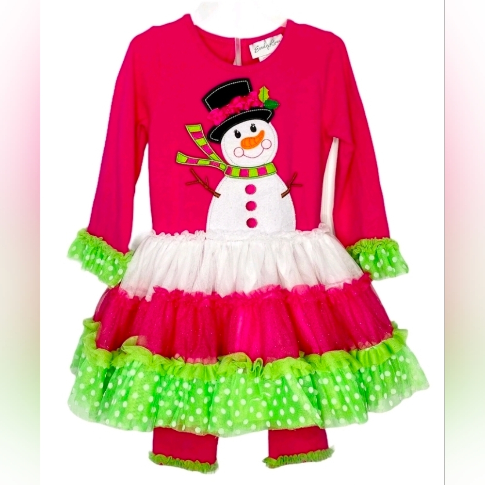 Emily Rose Sz 4 Pink Snowman Green White Polka Dot Tutu Christmas Wintet